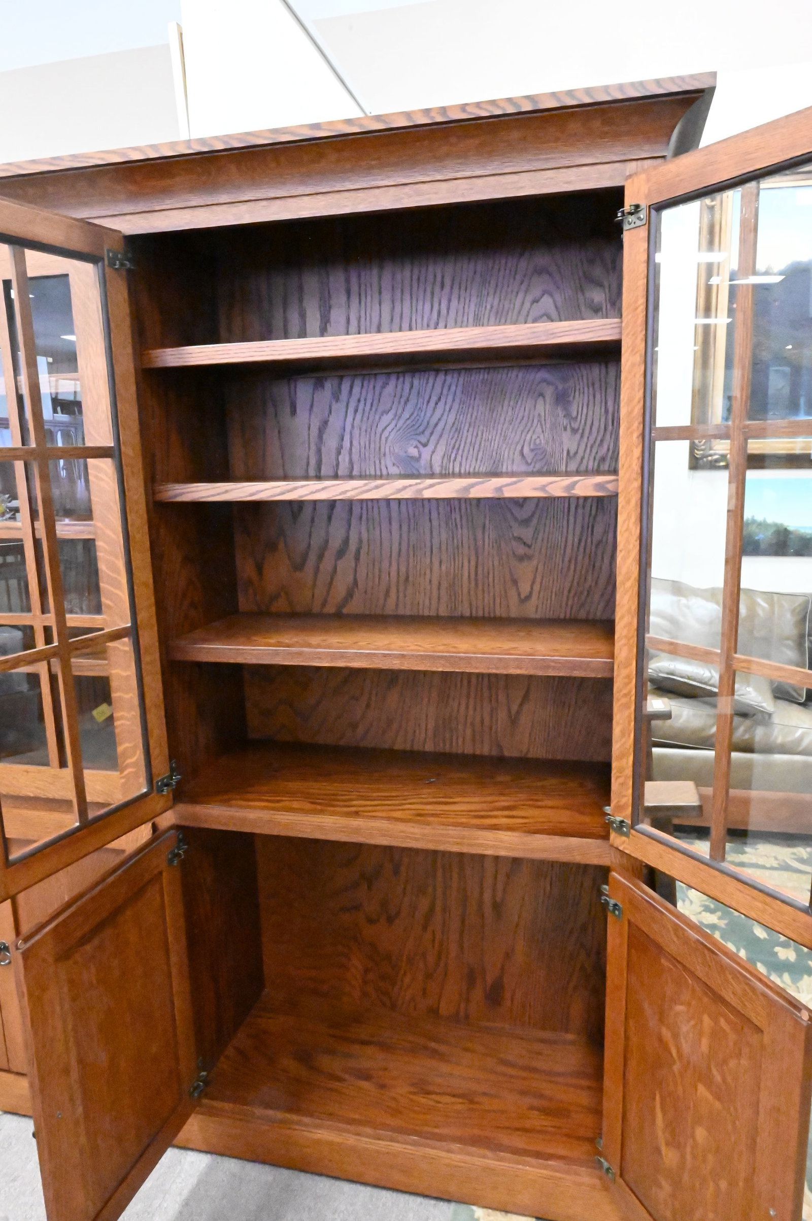 Mission Oak Style Double Bookcase - 5
