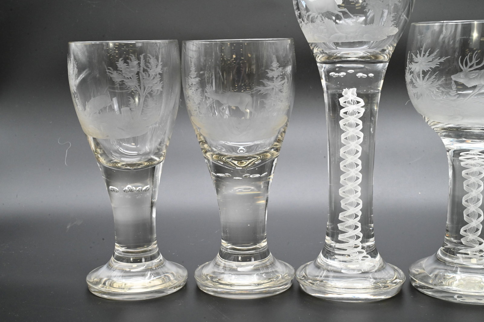 Five Large Georgian Style Engraved Hunting Goblets - 2