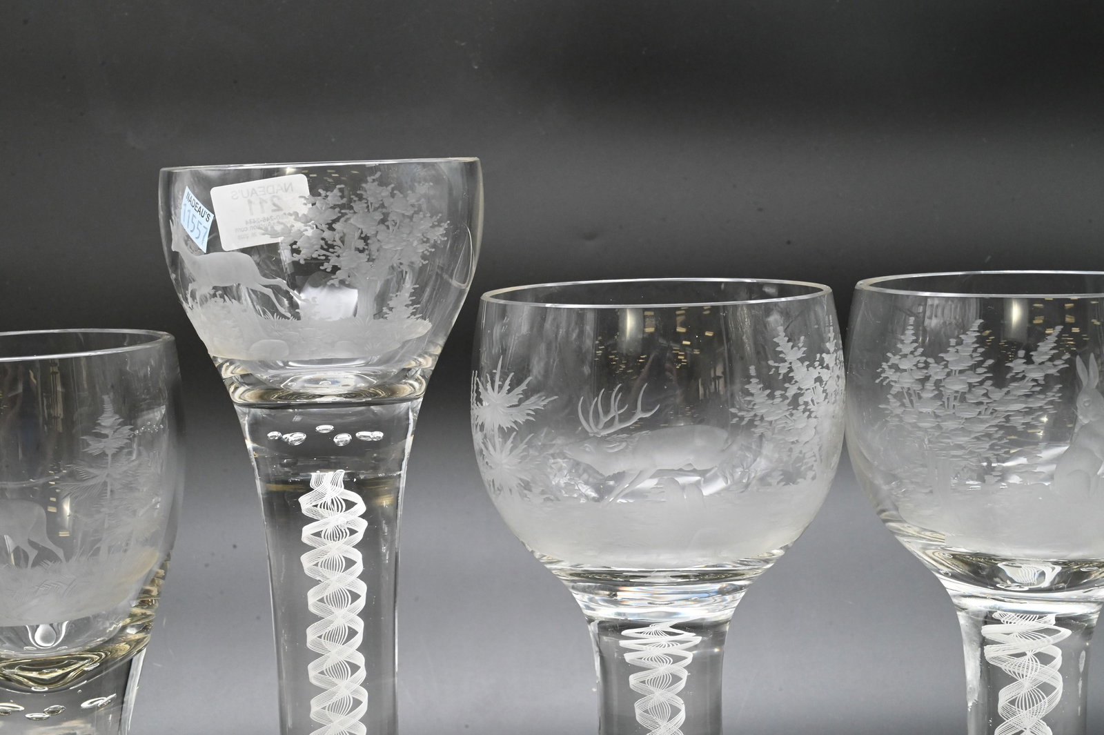 Five Large Georgian Style Engraved Hunting Goblets - 3