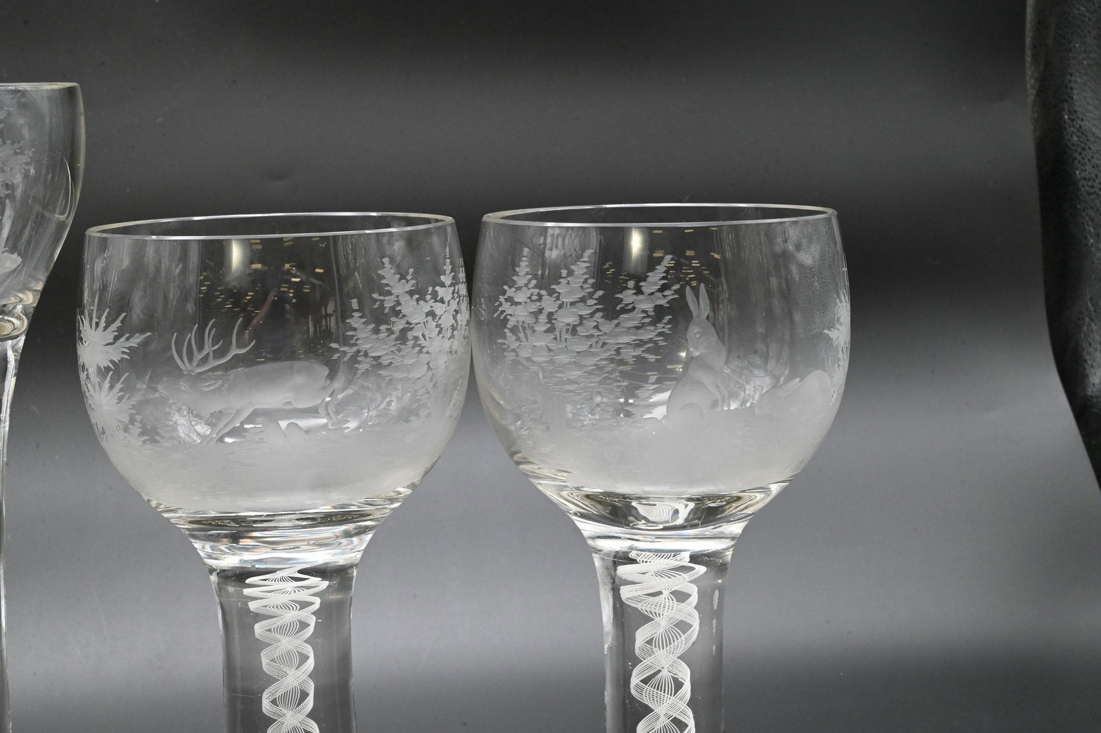 Five Large Georgian Style Engraved Hunting Goblets - 4