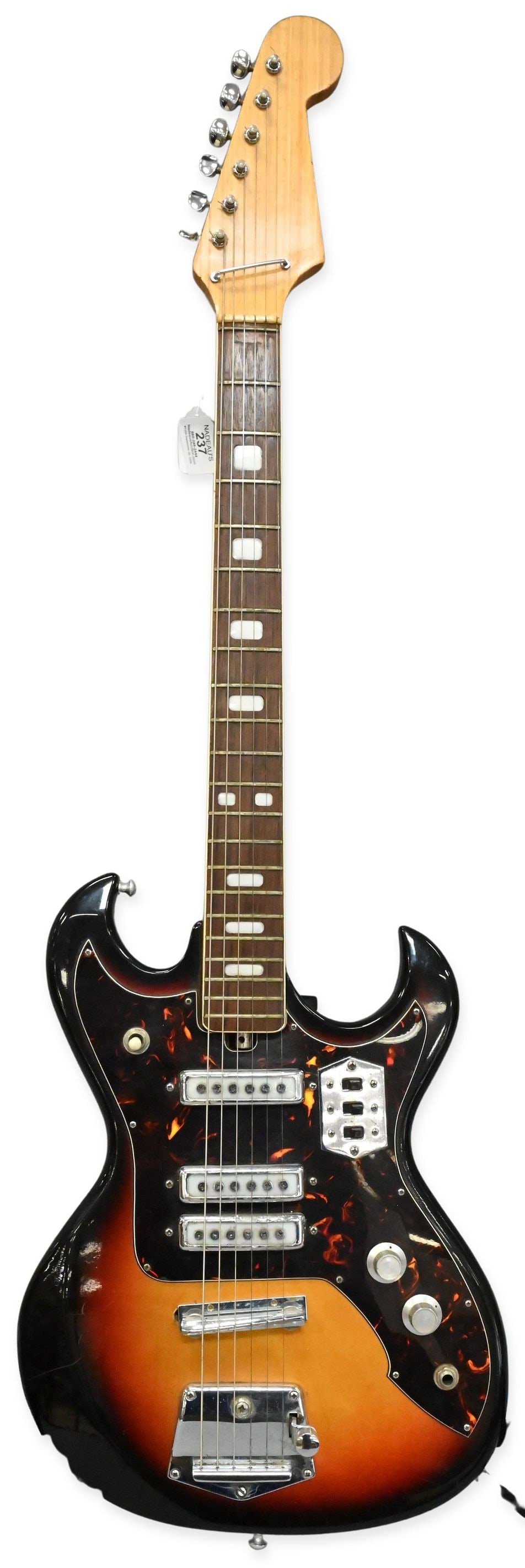 1960's Teisco Norma TV-993 MIJ Electric Guitar: 1960's Teisco Norma TV-993 Electric Guitar having sunburst finish. Along with soft case
