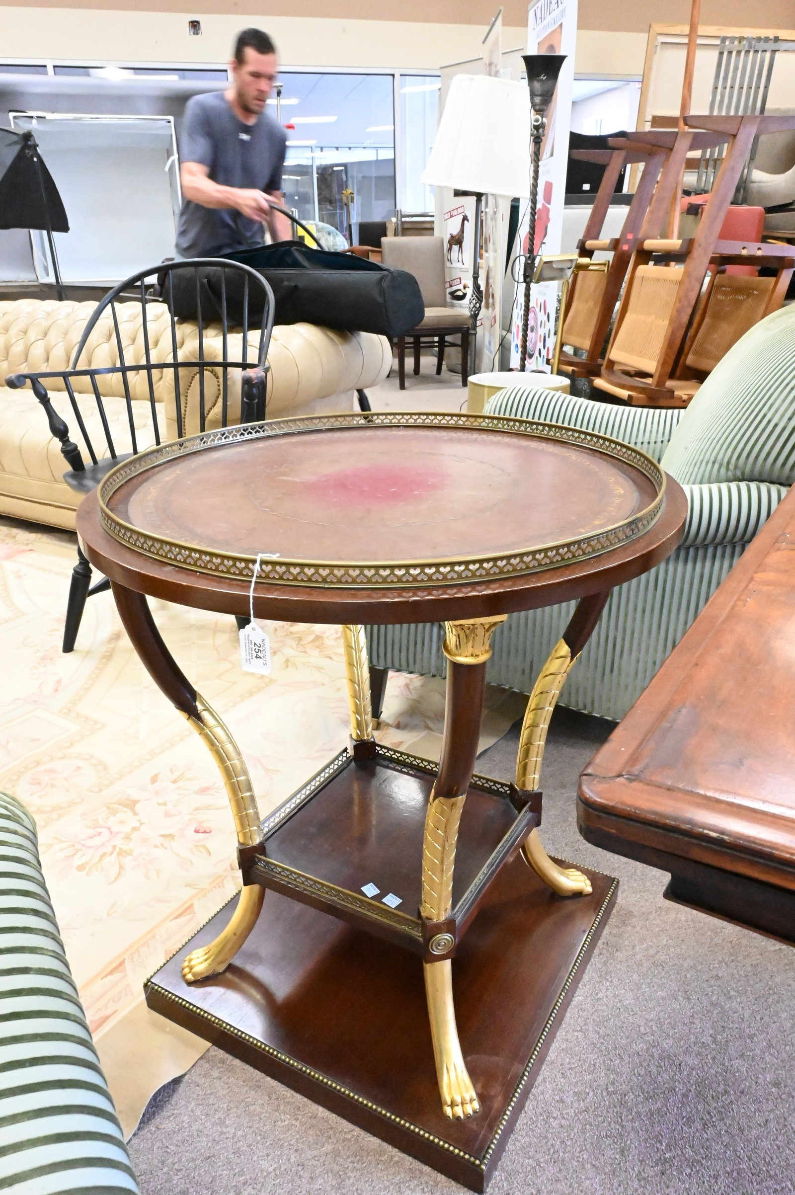 Custom Regency Style Leather Top Bench / Ottoman - 4