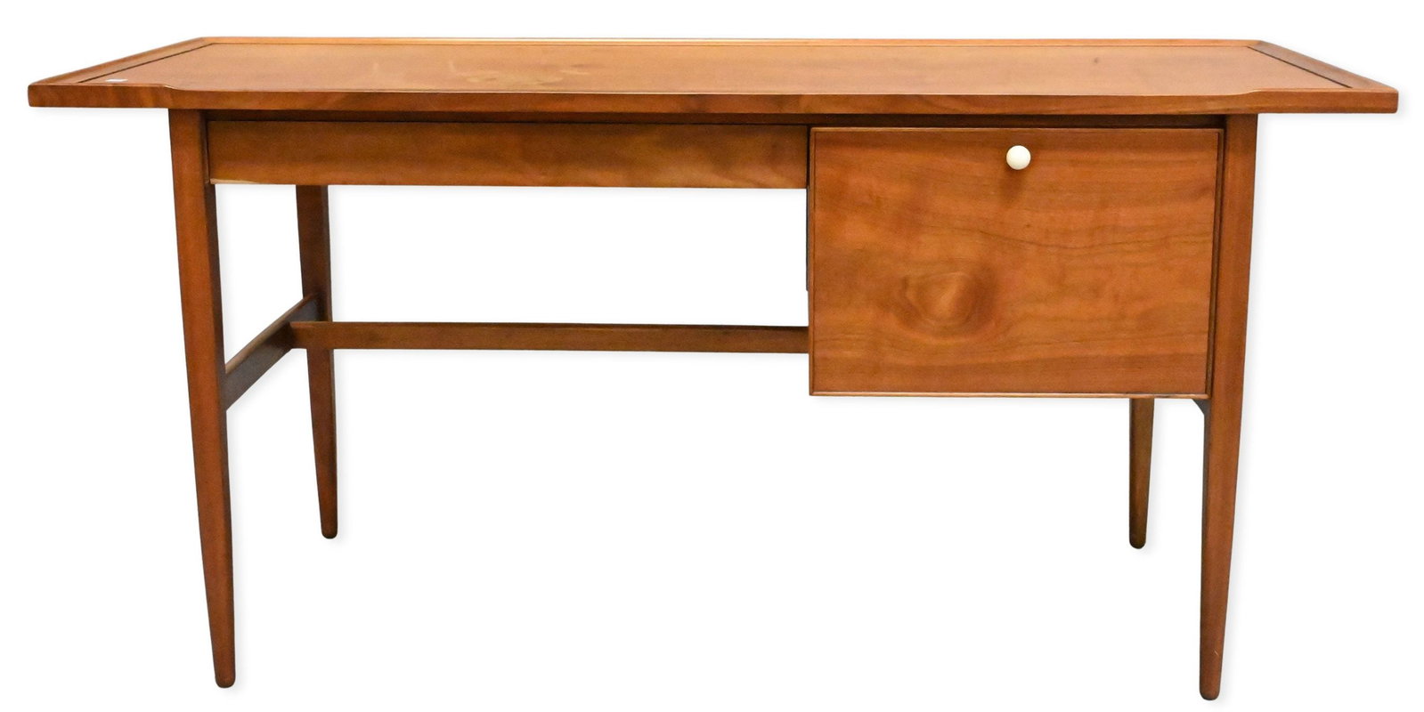 Danish Mid-Century Modern Style Walnut Desk: Danish Mid-Century Modern Style Walnut Desk rectangular walnut top above single drawer, raised on tapered legs height 29 1/2" inches, top 24" x 60"