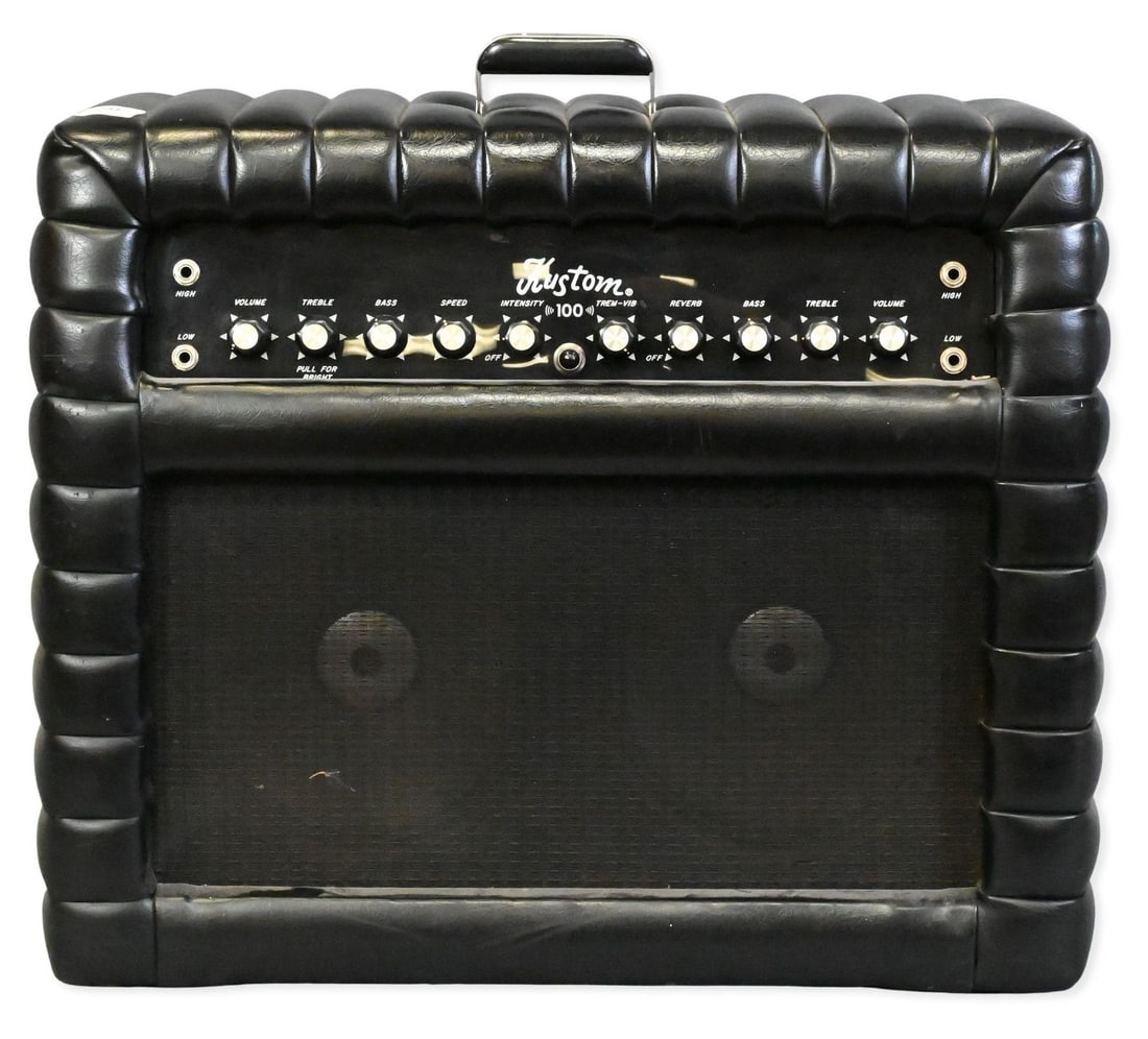Kustom K100C-8 2x10 Combo Amplifier: Kustom K100C-8 2x10 Combo Amplifier having black Naugahyde "tuck and roll" upholstery, serial number 47530 cabinet 20" high