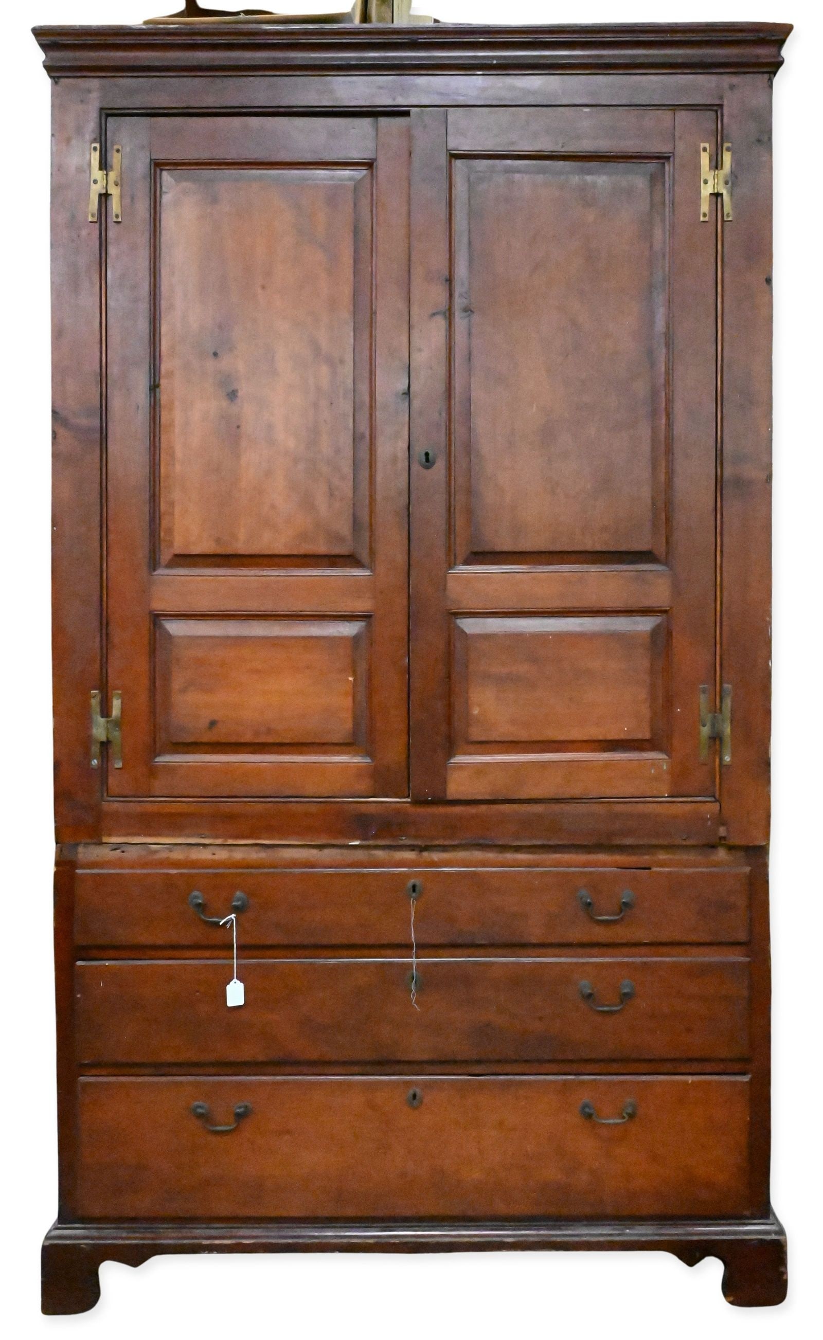 Federal Linen Press: Federal Linen Press in two parts, missing molding on back leg, sold as is Yale provenance height 85 inches, width 38 inches, depth 21 1/2 inches