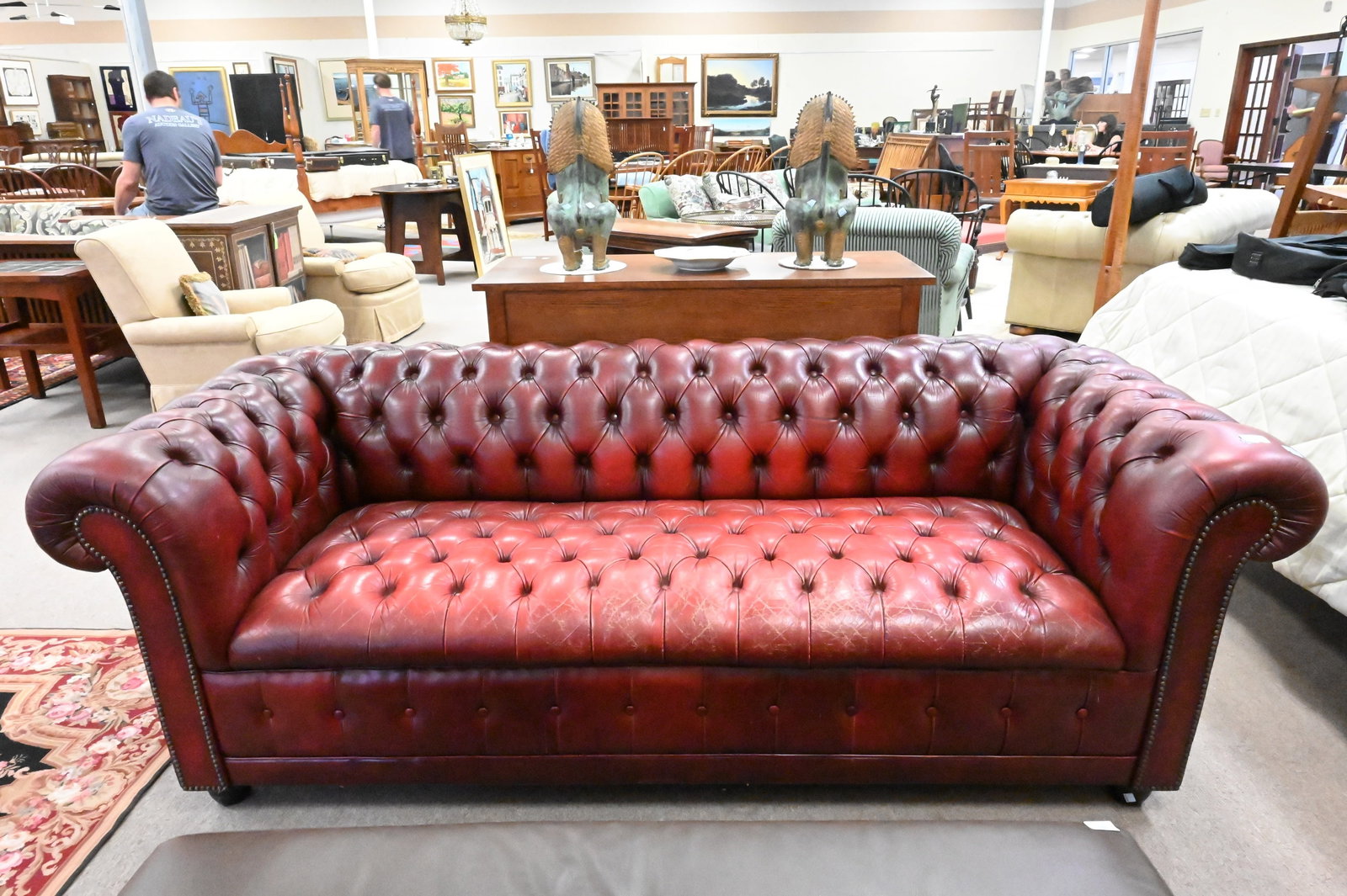 Chesterfield Maroon Leather Sofa - 2