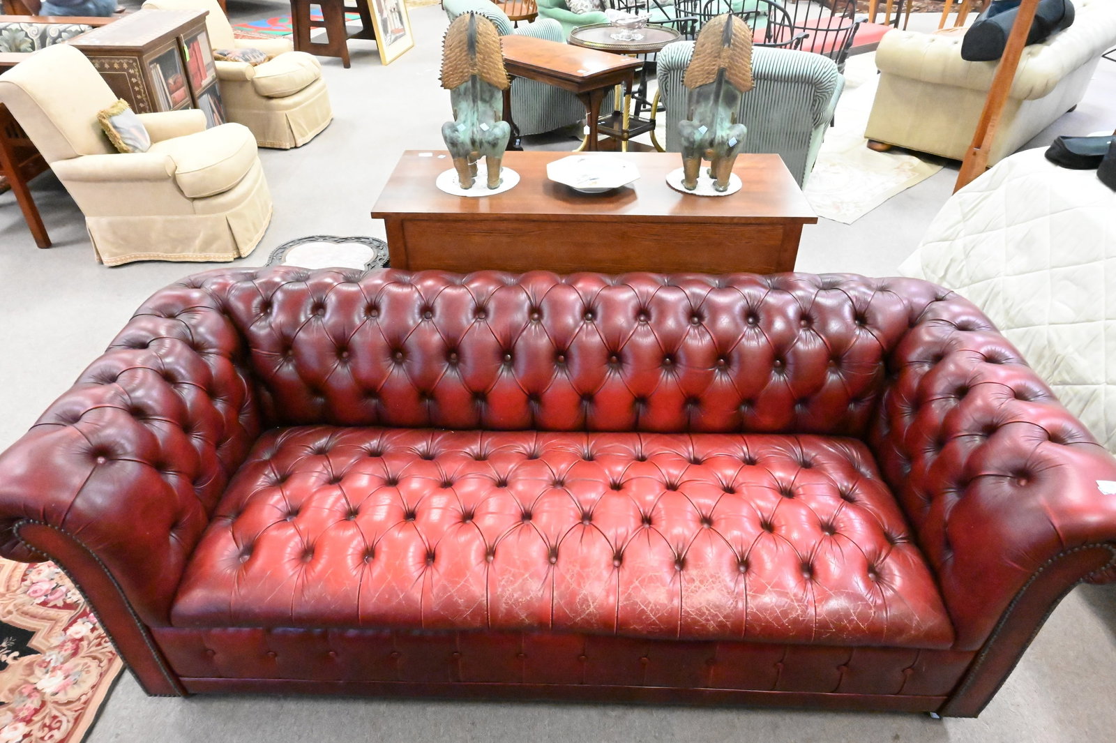 Chesterfield Maroon Leather Sofa - 3