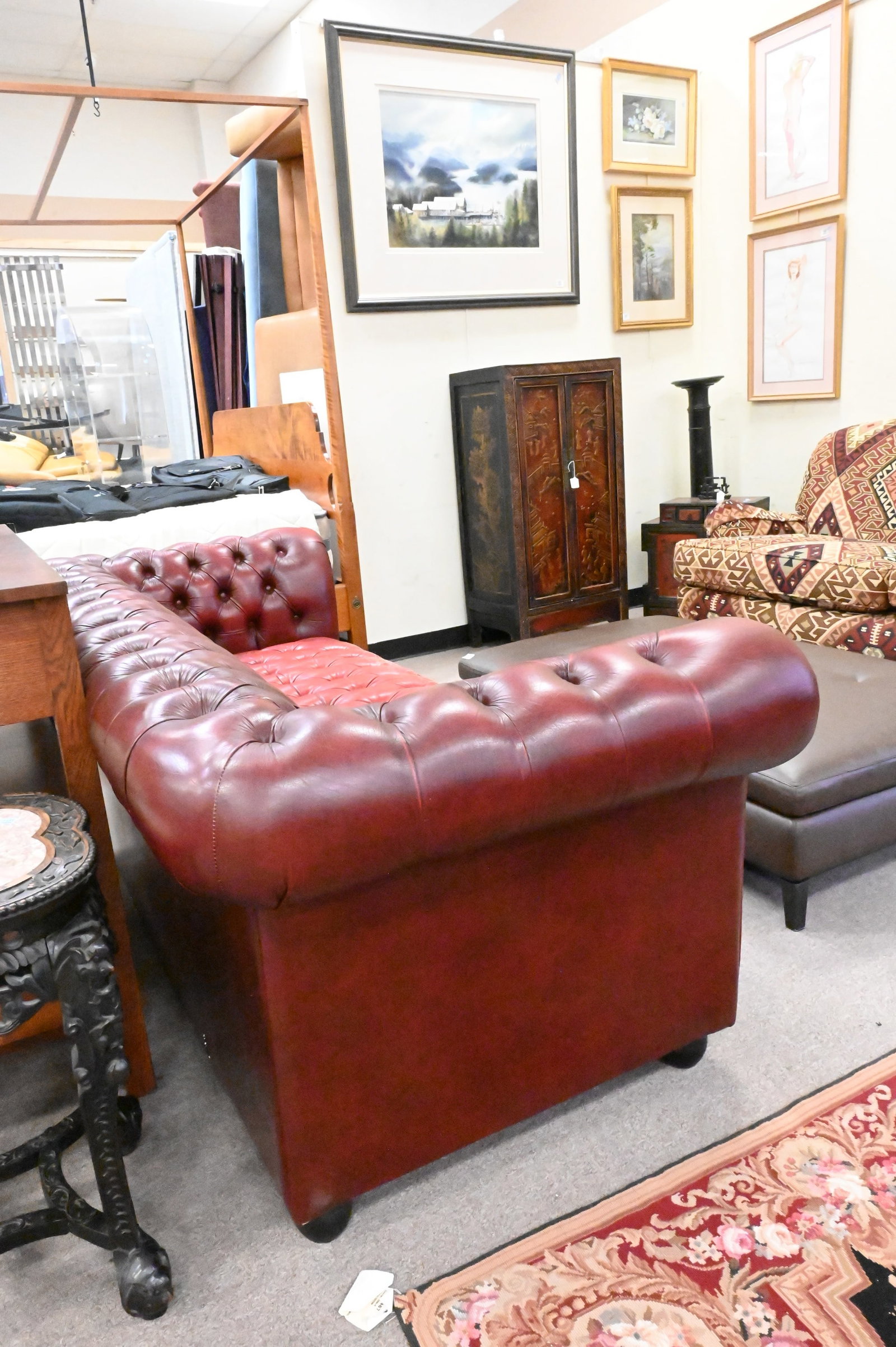 Chesterfield Maroon Leather Sofa - 4