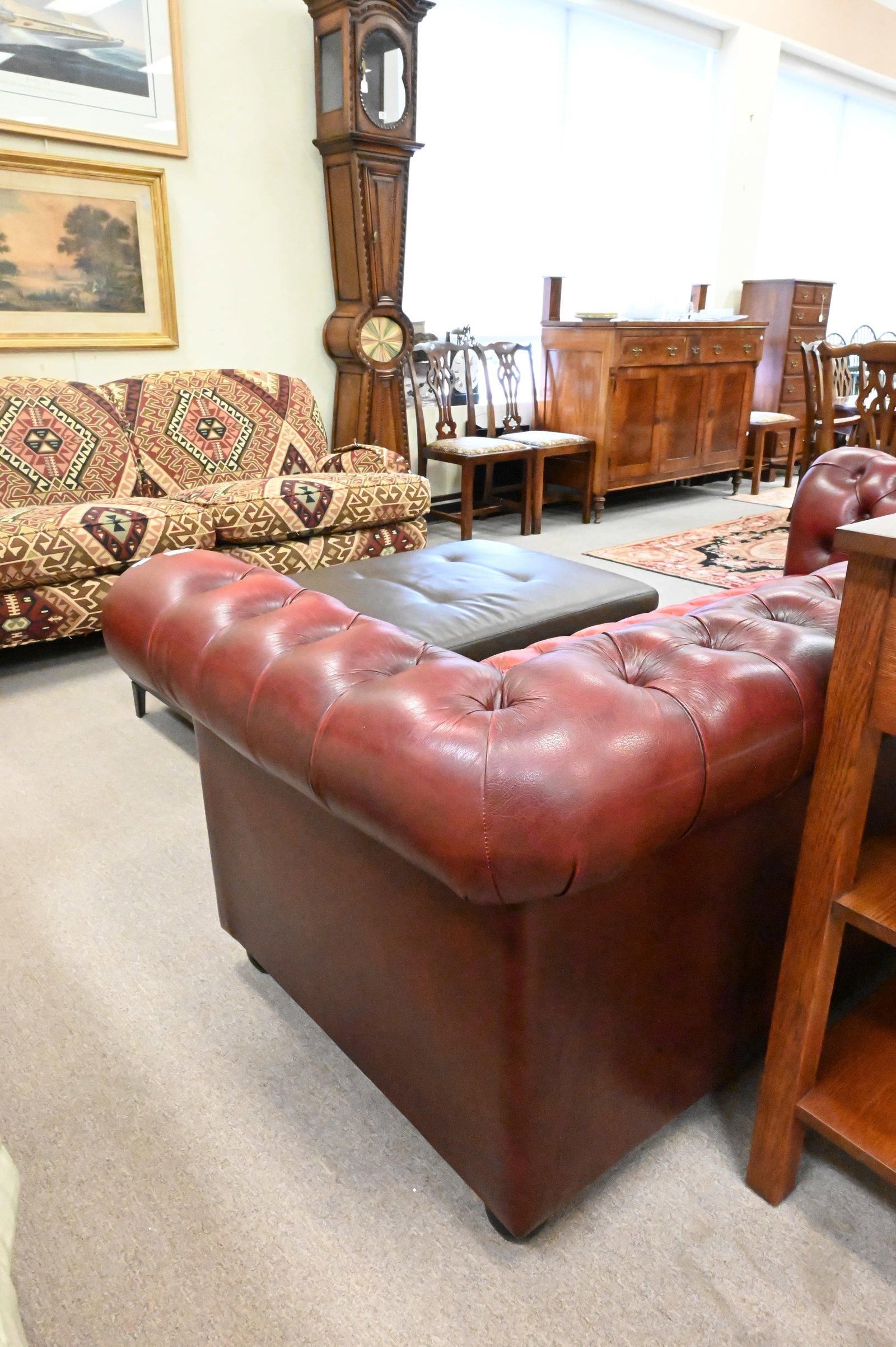 Chesterfield Maroon Leather Sofa - 5