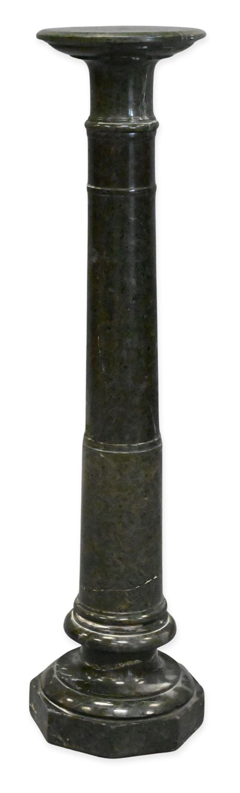 Granite Pedestal: Granite Pedestal in four parts minor chipping height 43 inches, diameter 9 1/2 inches
