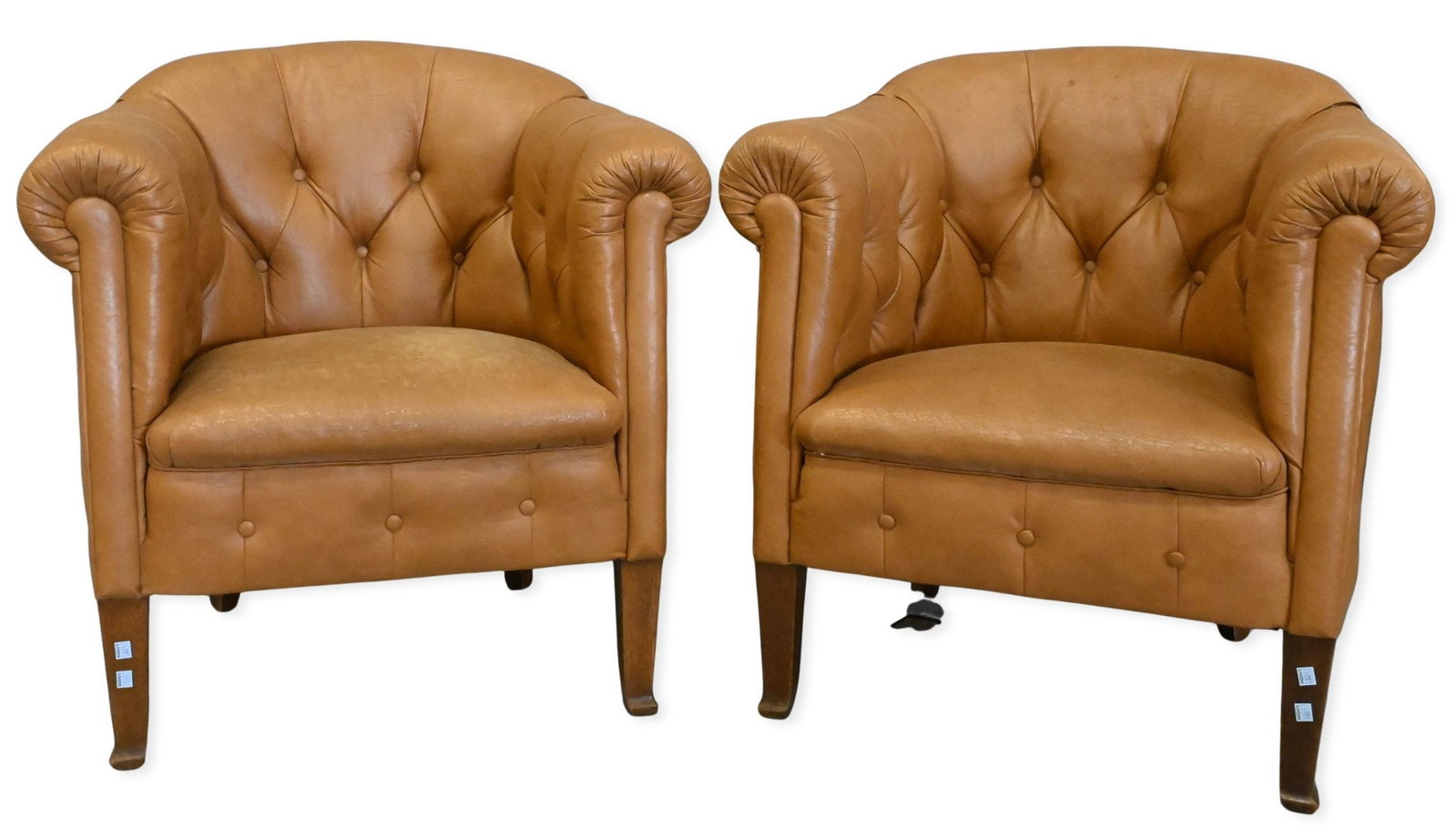 Pair of Tufted Leather Club Chairs: Pair of Tufted Leather Club Chairs rough upholstery height 32 inches, width 30.5 inches