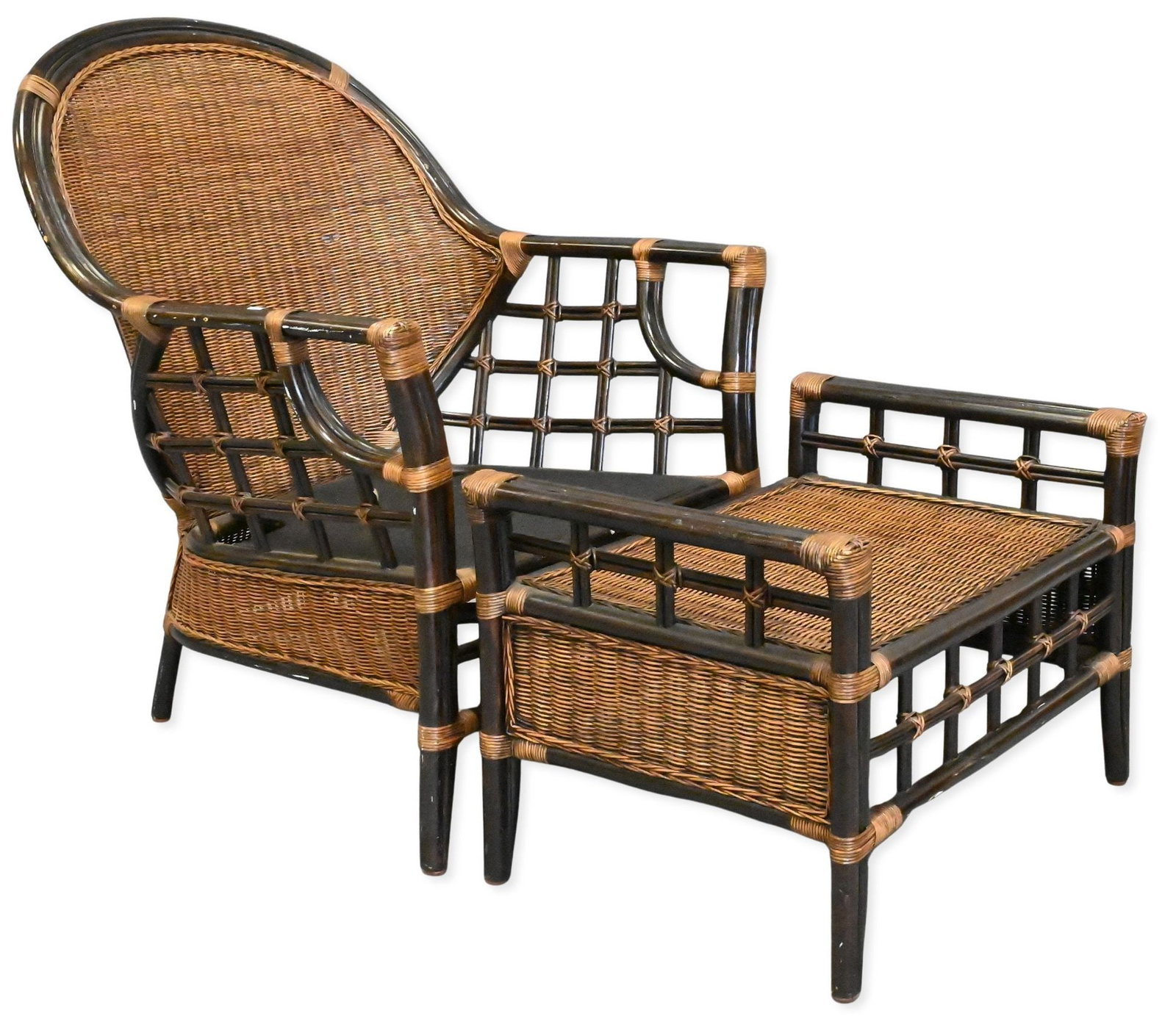 Bamboo and Woven Rattan Armchair and Ottoman (1 of 5)