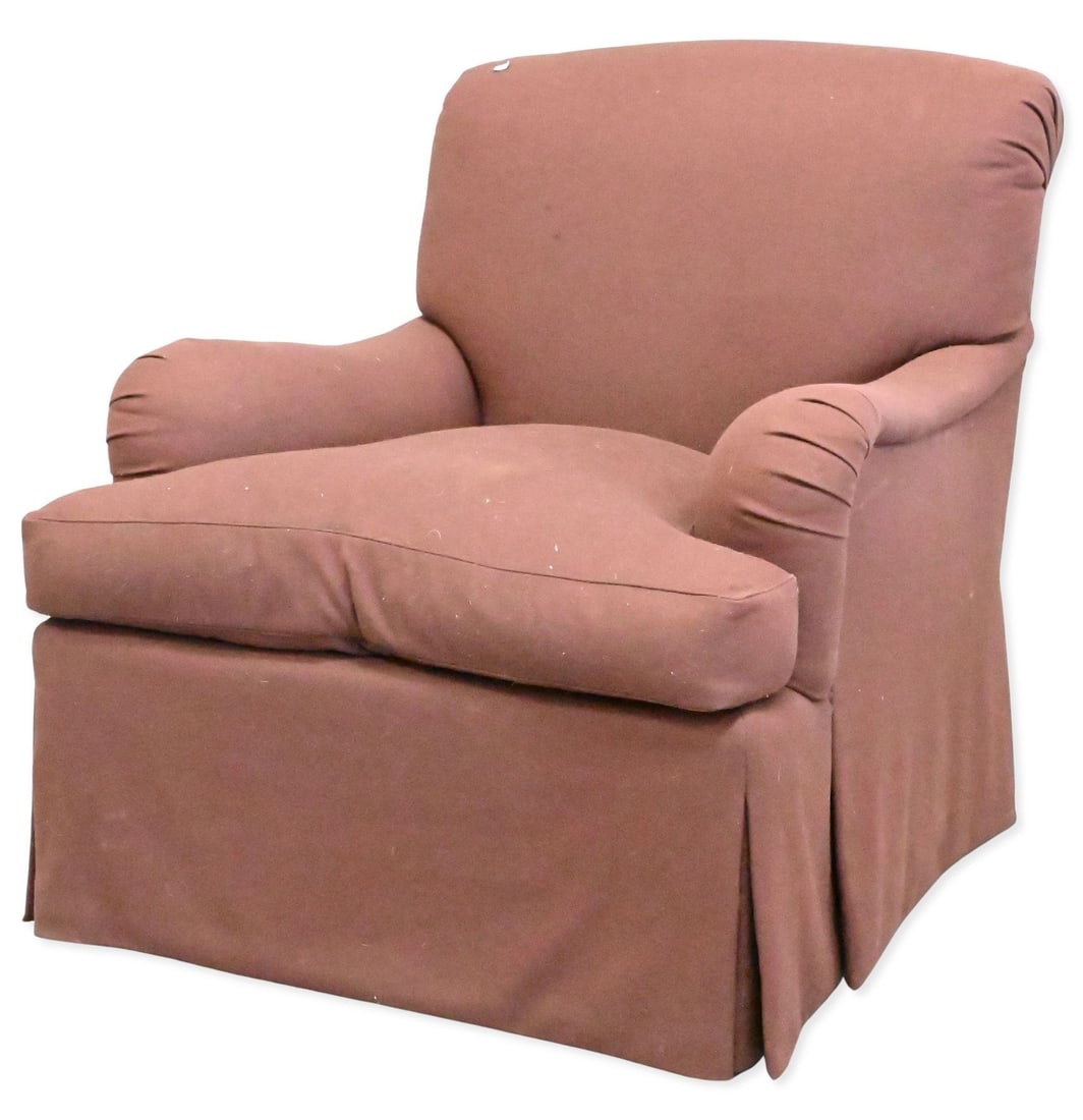 Custom Jonas NY Club Chair: Custom Jonas NY Club Chair having down-filled cushions along with additional club chair and ottoman height 37 inches, width 34 inches, depth 33 inches