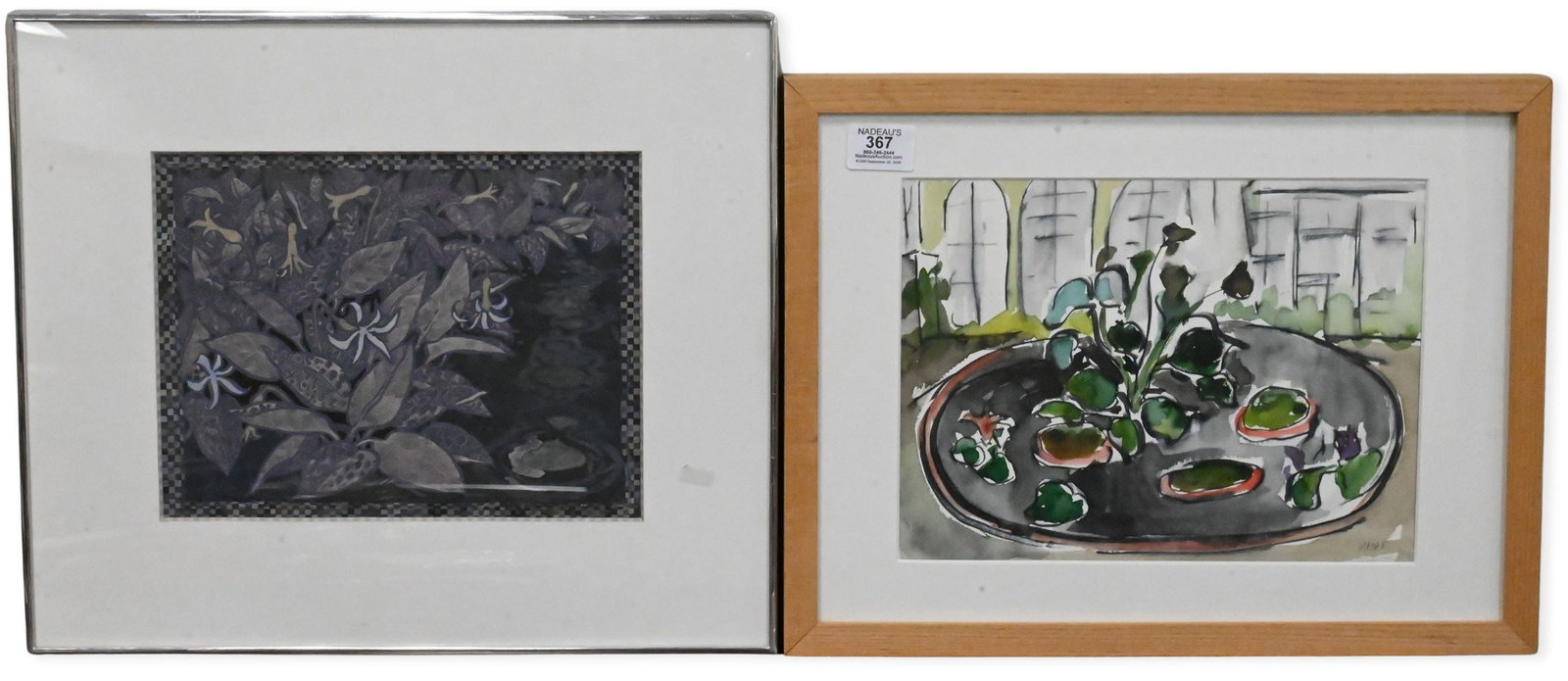 Four Small 20th Century Framed Still Lifes: Four Small 20th Century Framed Still Lifes to include Joyce Stratton (American 20th/21st Century) "Rice Bowl III" Mixed media on paper, Signed lower right J.Stratton 8 1/2" x 10" sight Maria Katseneli