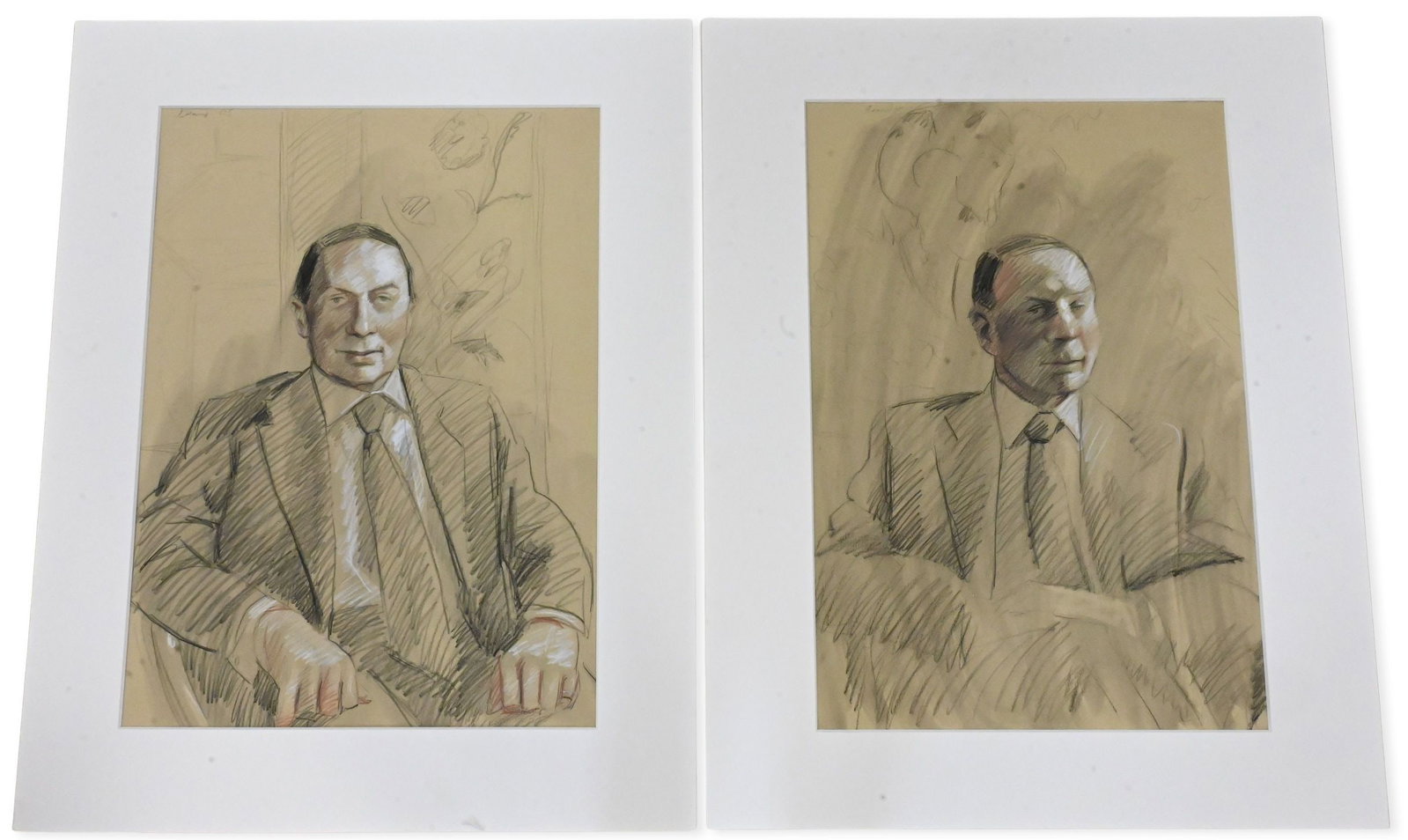 Four: Mark Beard (American B.1956) A.K.A Bruce Sargeant: Four: Mark Beard (American B.1956) A.K.A Bruce Sargeant Portrait Studies of a Seated Gentleman, 2005 Charcoal and pastel on toned paper depicting a man seated in a suit and tie, one shown in profile