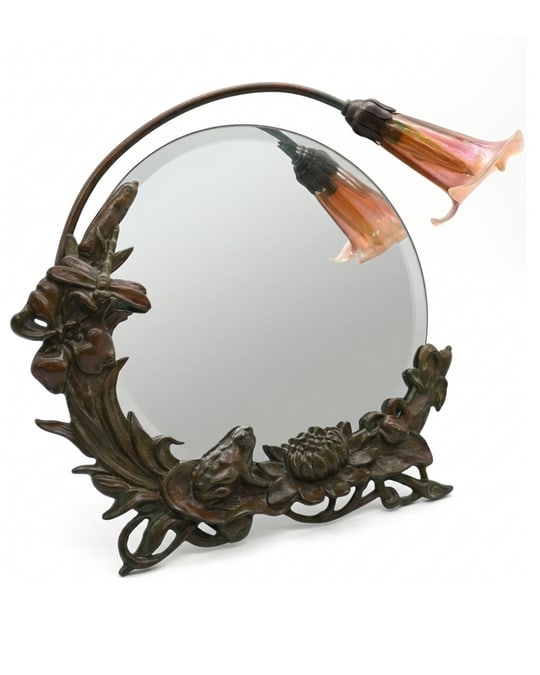 Tiffany Art Nouveau Style Bronze Mirror Lamp (1 of 4)