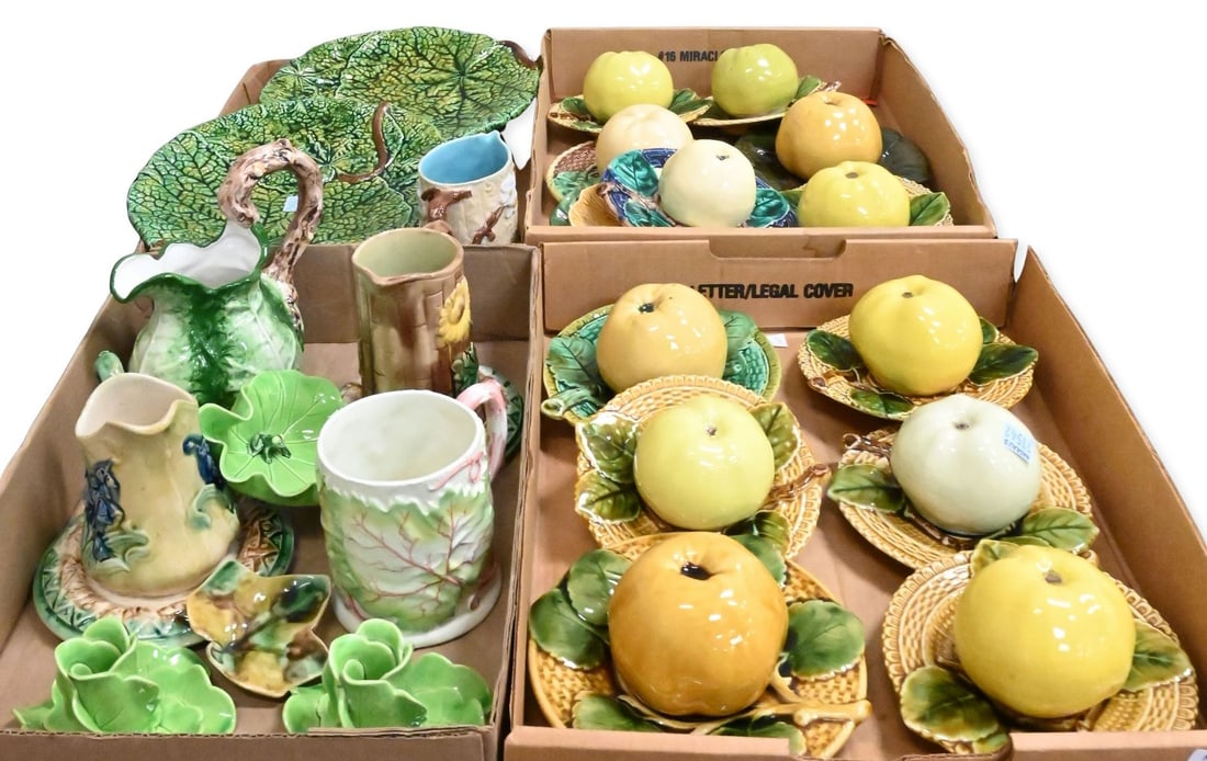 Group of Majolica Tablewares and Apple Covered Inkwells (1 of 6)