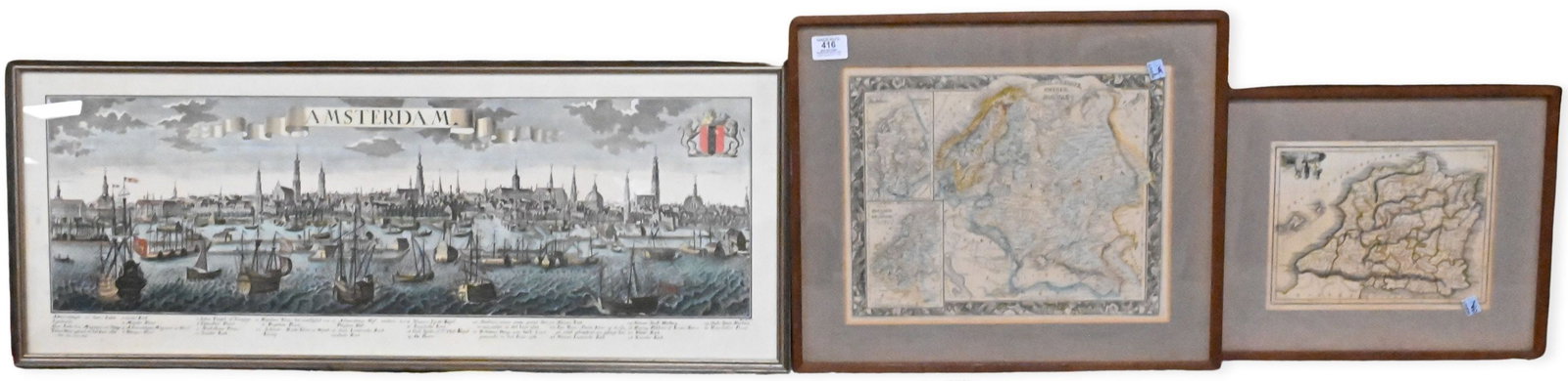 Four Antique Hand Colored Engraved Maps and Views (1 of 5)