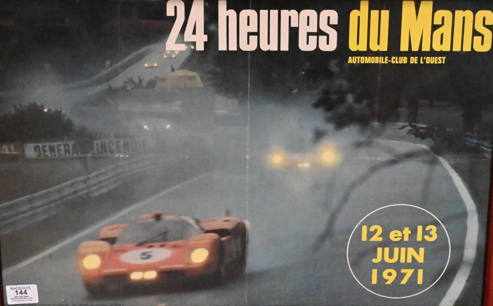 Original 1971 "24 Heures du Mans" Racing Poster: Original 1971 "24 Heures du Mans" Racing Poster Original advertising poster for the 39th 24 Hours of Le Mans, held June 12-13, 1971, issued by the Automobile Club de l'Ouest, depicting the Porsche