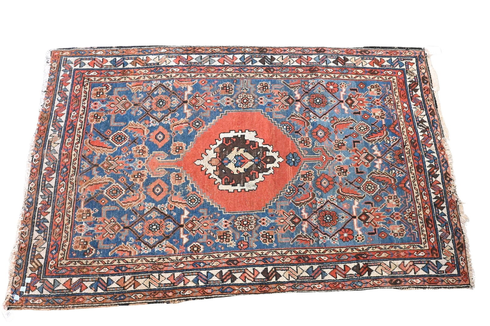Oriental Throw Rug: Oriental Throw Rug 3' 10" x 6' Provenance: Items from the Collection of Cheryl R. Wakely & Sons and her business - Woodstock Hill Antiques, Woodstock, CT.