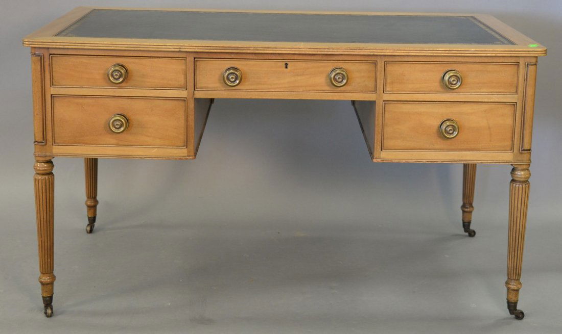 Kittinger bleached mahogany desk with inset leather: Kittinger bleached mahogany desk with inset leather top. ht. 36 1/2in., wd. 54in., dp. 29in.