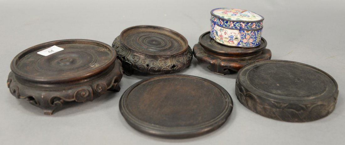 Six piece Chinese group including five carved hardwood (1 of 5)
