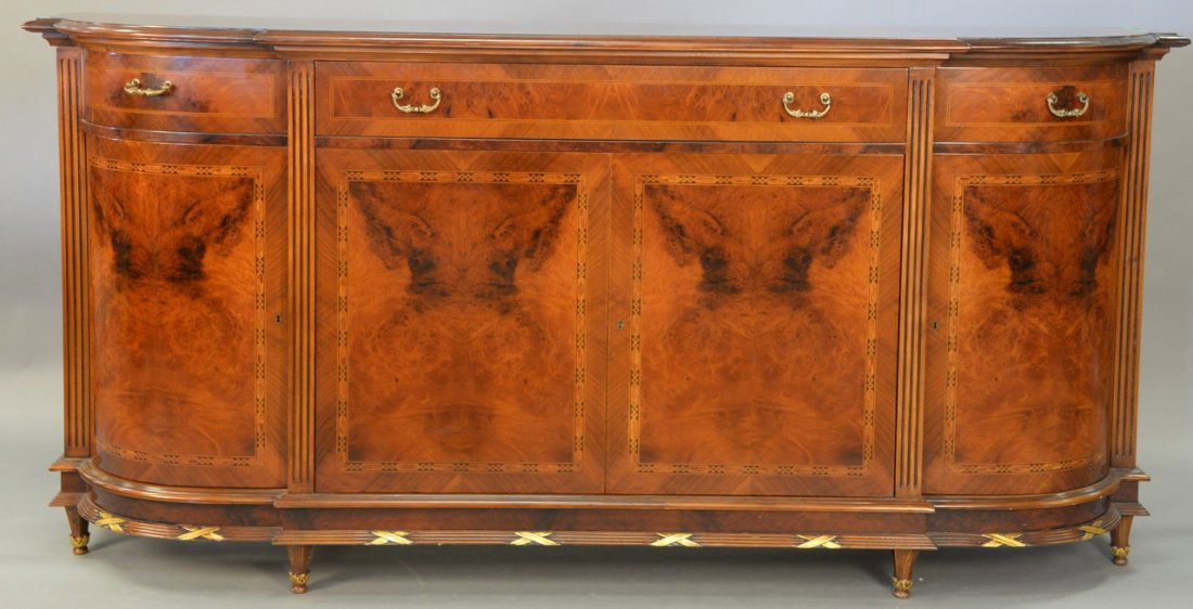 Contemporary burlwood and inlaid server. (1 of 6)