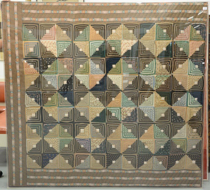 Log cabin style quilt, squares with borders, stretched (1 of 5)