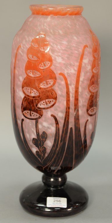 Le Verre Francais Charder large cameo art glass vase,: Le Verre Francais Charder large cameo art glass vase, "Digitale", signed on bottom Charder LeVerre Francais (as is). ht. 16"