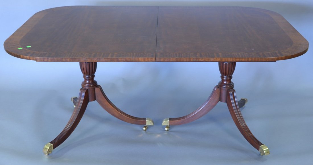 Custom mahogany dining table with banded inlaid top on (1 of 5)