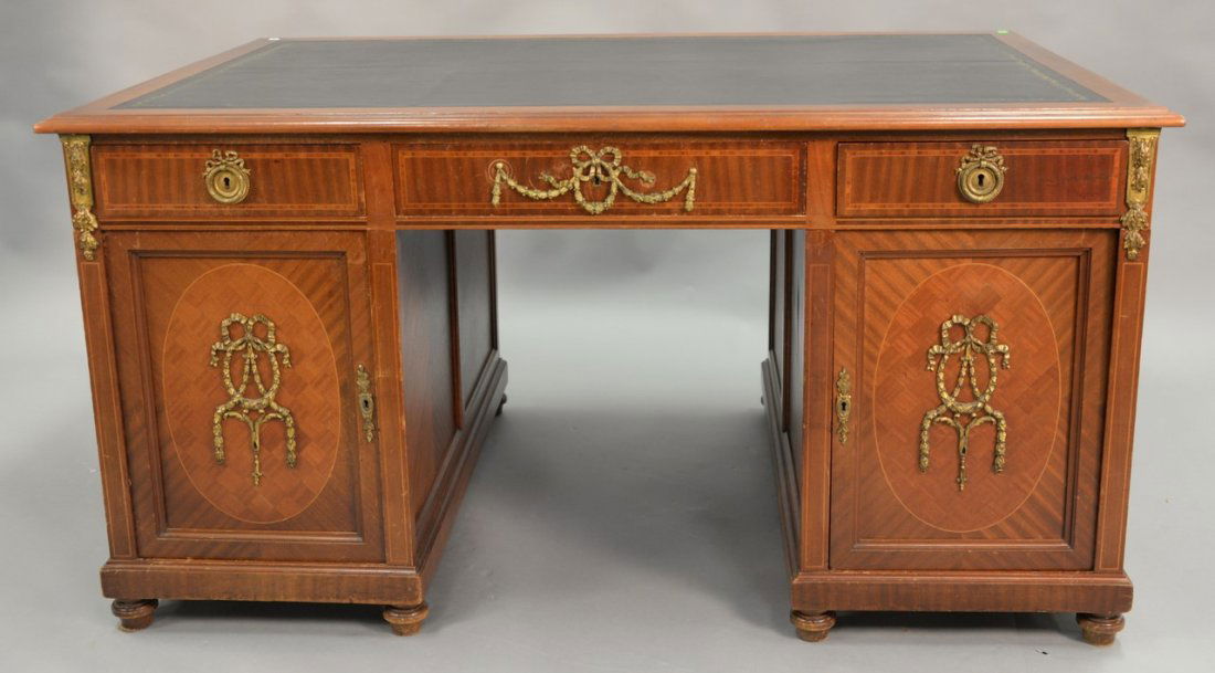 French style partner's desk with leather top. ht. (1 of 9)