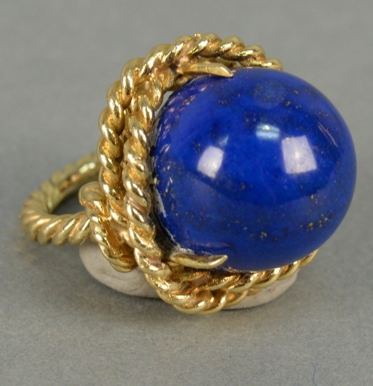 18K ring with large cabochon cut lapis, ring in rope (1 of 3)