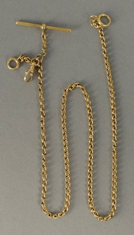14K watch chain with T bar.  22.4 grams (1 of 2)