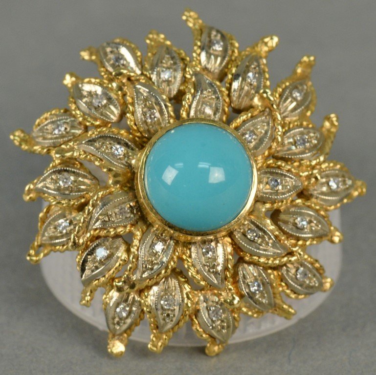 18K sunflower brooch set with diamonds and center (1 of 6)