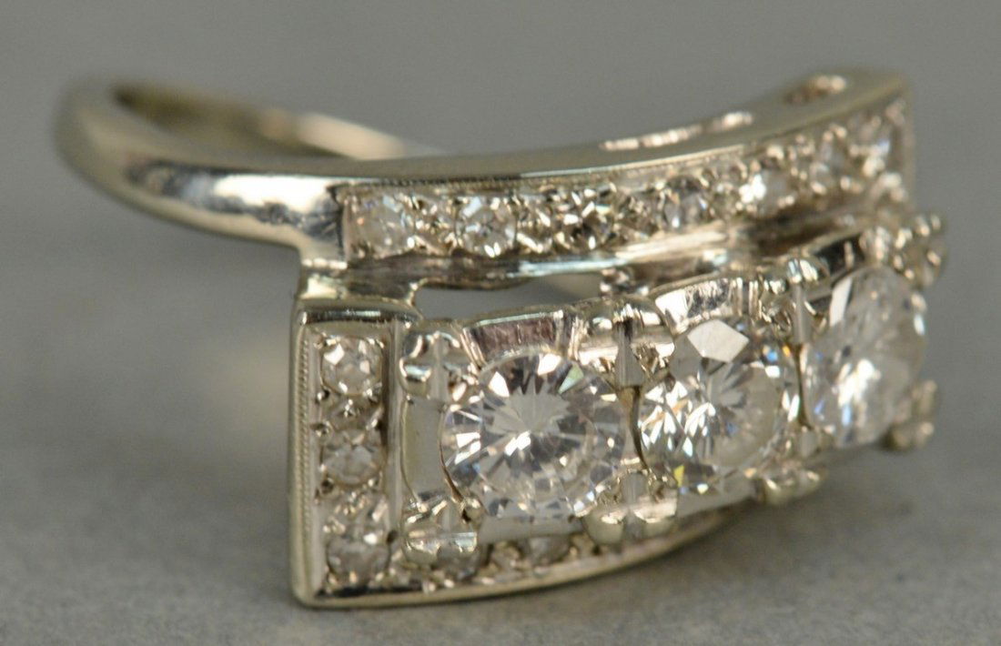 14K ladies ring set with three round diamonds (1 of 7)