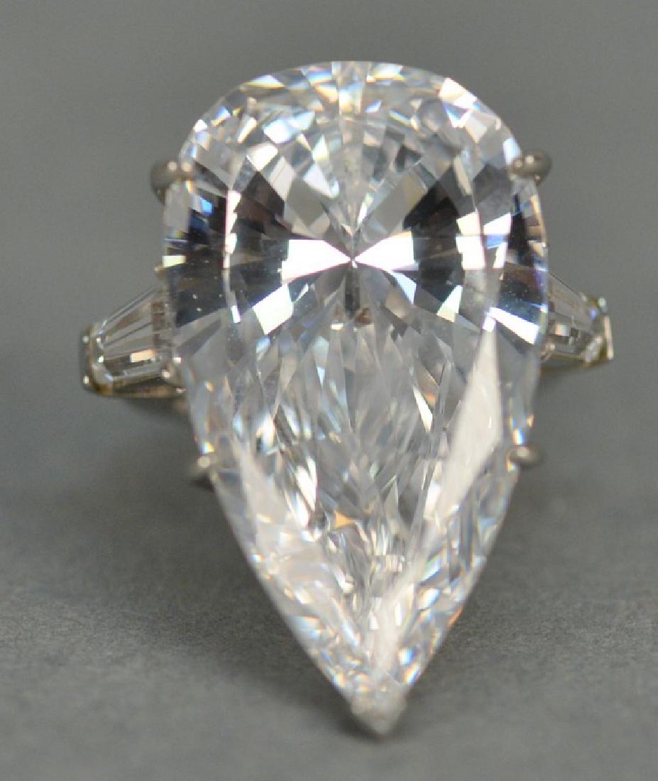 18K white gold ring set with large pear shaped cubic (1 of 3)