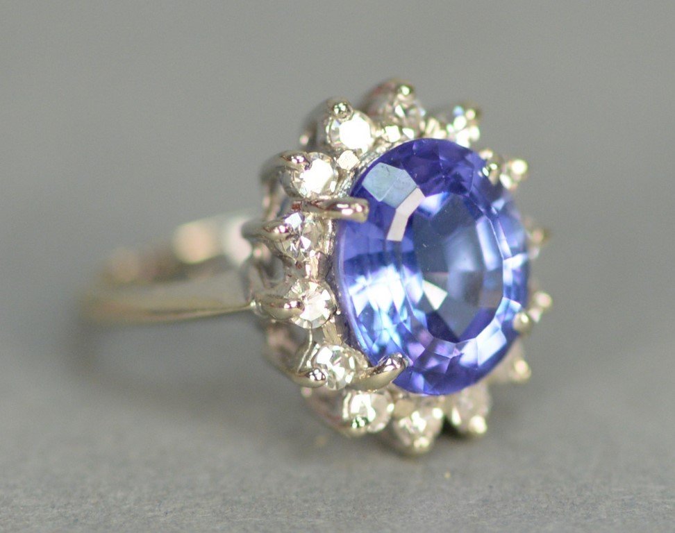 14K white gold ring set with center blue tanzanite (1 of 4)