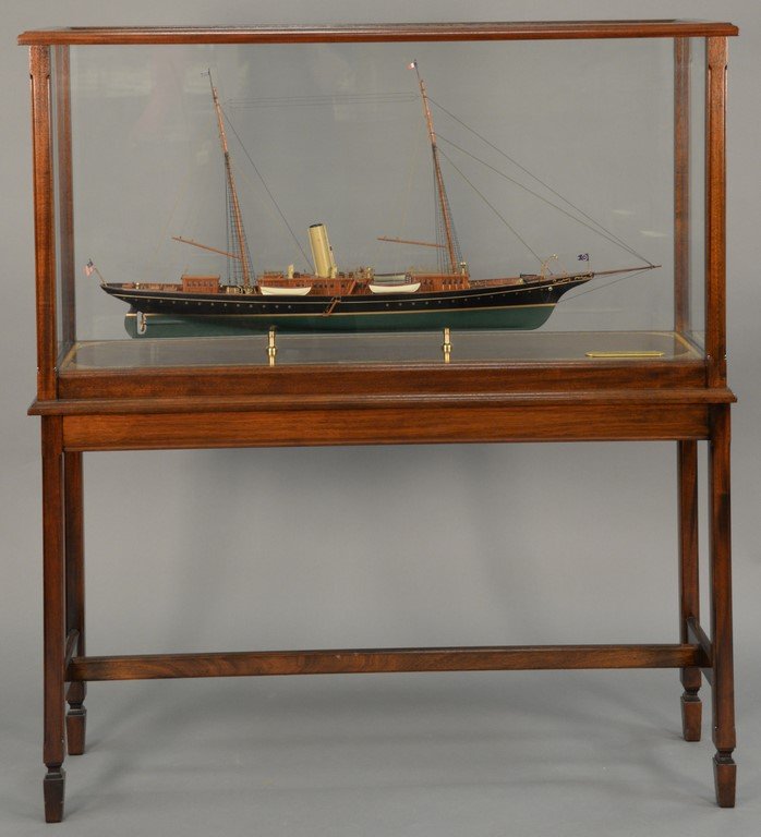 Corsair ship model in mahogany and glass case on (1 of 1)