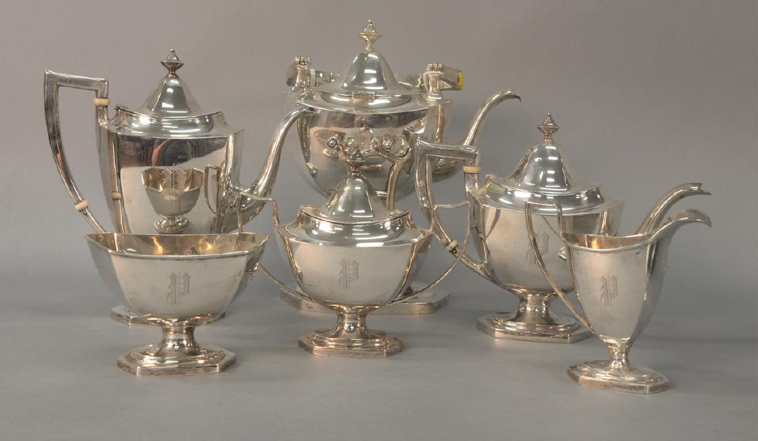 Six piece sterling silver tea and coffee set with (1 of 8)