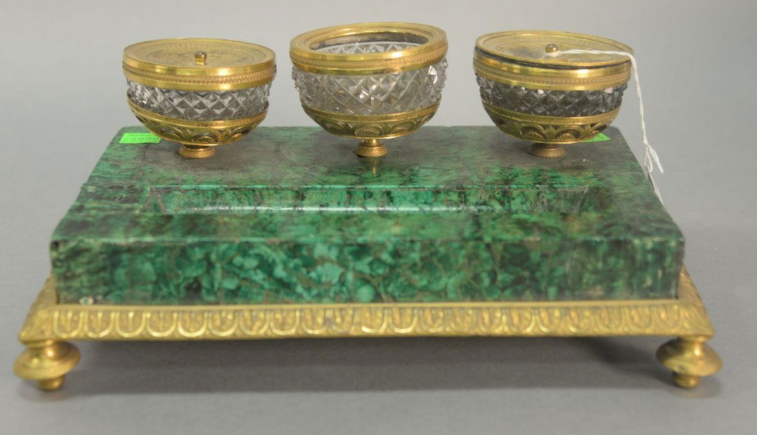Louis XVI malachite and bronze Dore Encrier, oblong (1 of 3)
