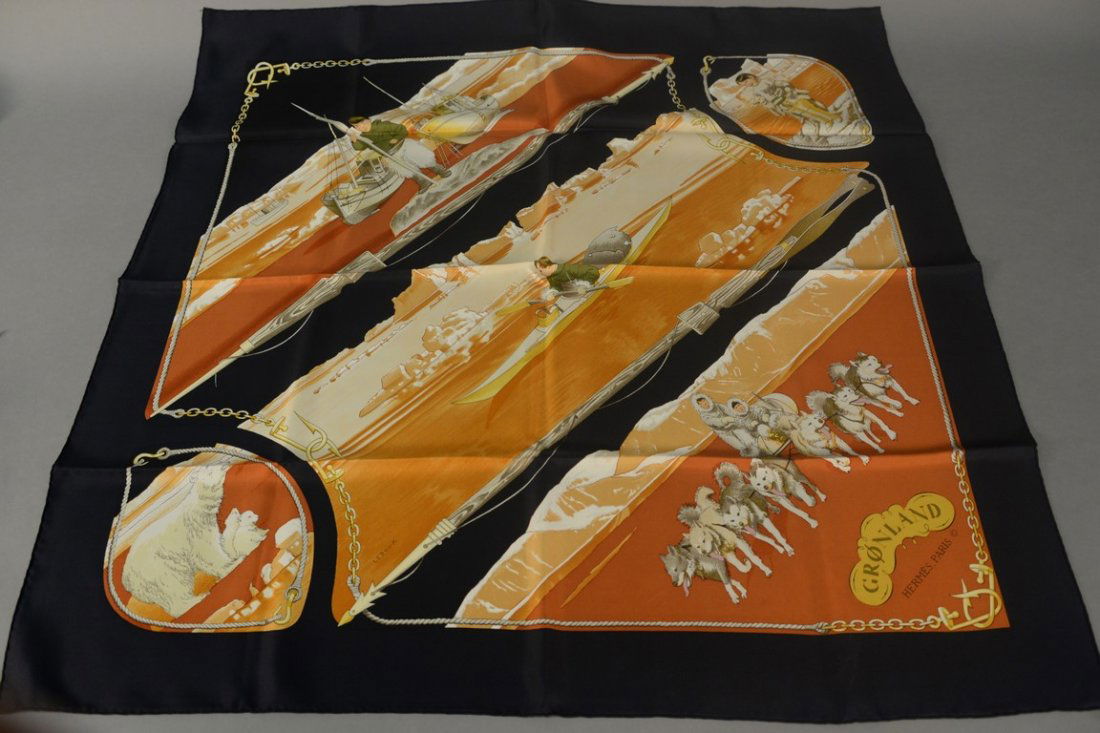 Hermes Paris silk scarf "Gronland" by Philippe Ledoux, (1 of 4)