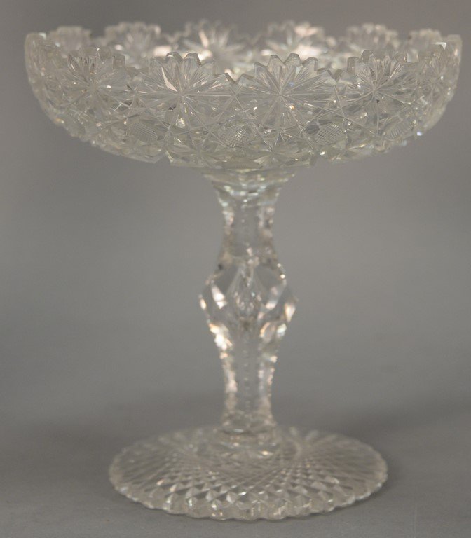Large American Brilliant cut glass compote.  ht. 8 (1 of 3)