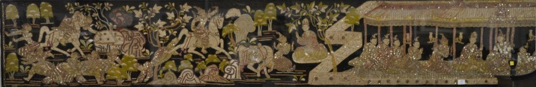 Textile panel with applied figure with sequins, pearls (1 of 5)