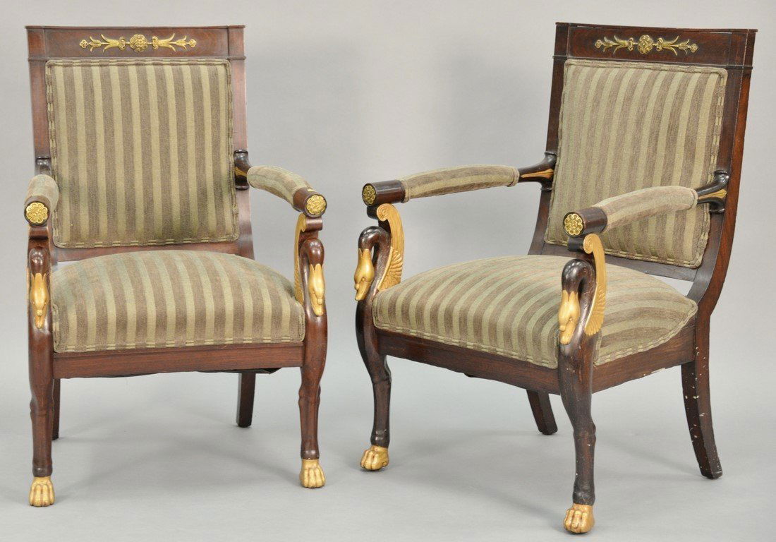 Pair of Continental mahogany armchairs with metal (1 of 6)