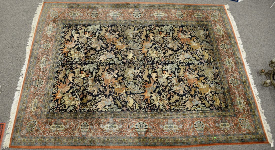 Persian Tabriz silk animal carpet, late 20th century. (1 of 6)