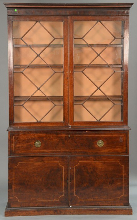 George III mahogany three part bookcase cabinet having (1 of 6)