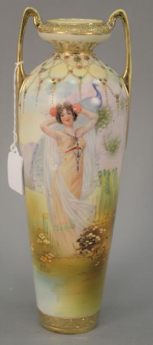 Nippon scenic jeweled porcelain vase with hand painted (1 of 6)