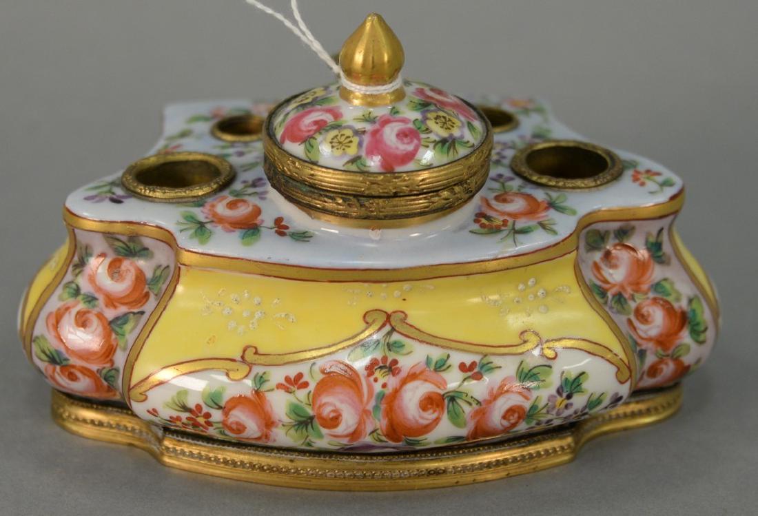 French porcelain bronze mounted inkwell, 19th century (1 of 4)