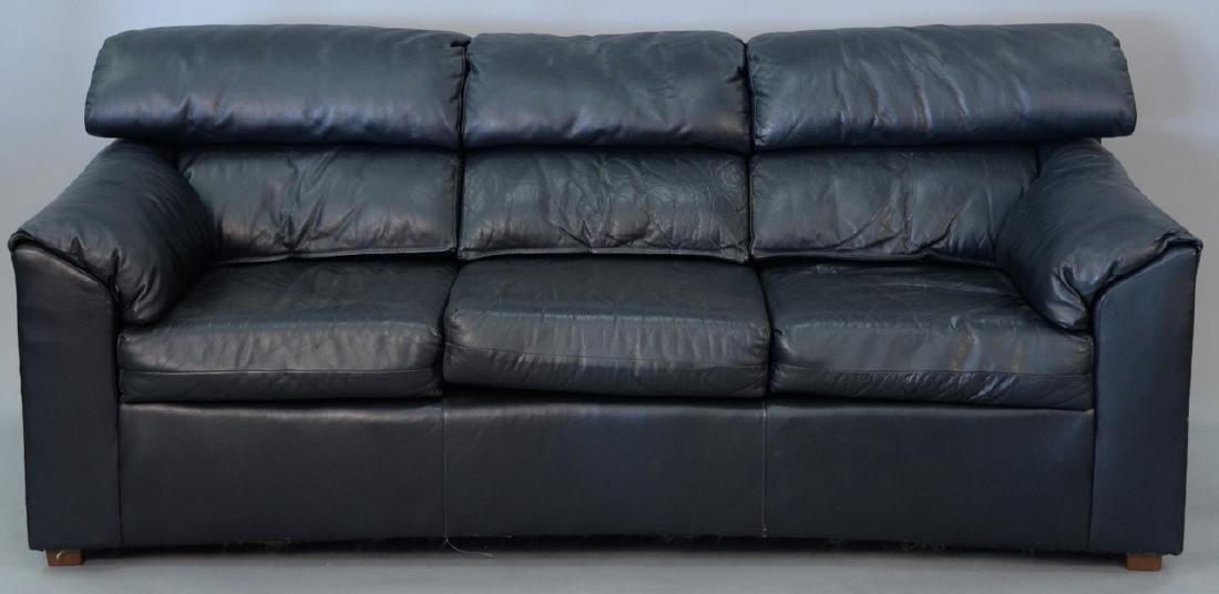 Navy blue three cushion sofa. lg. 78in. (1 of 5)