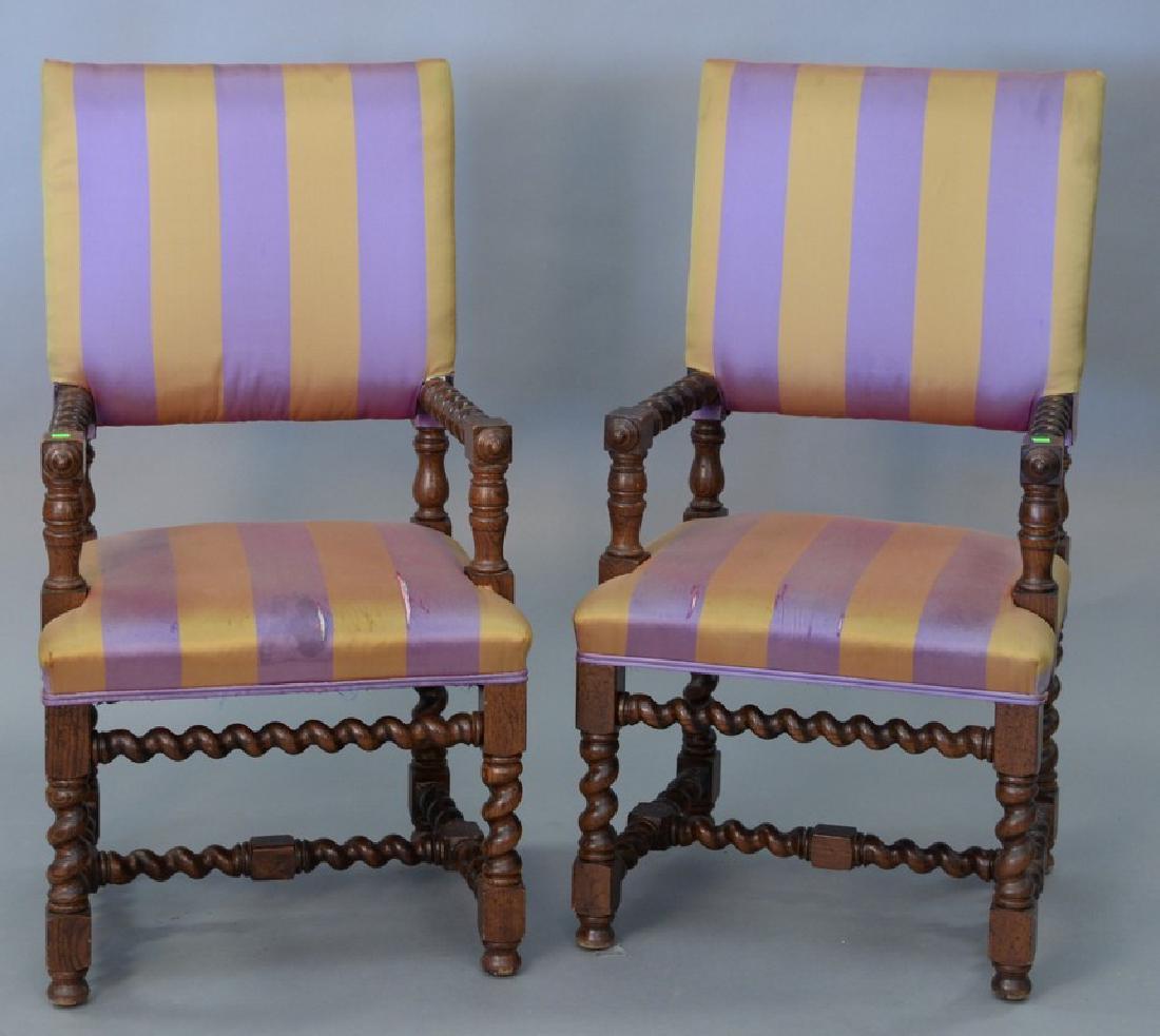 Pair of Jacobean style upholstered armchairs (1 of 5)